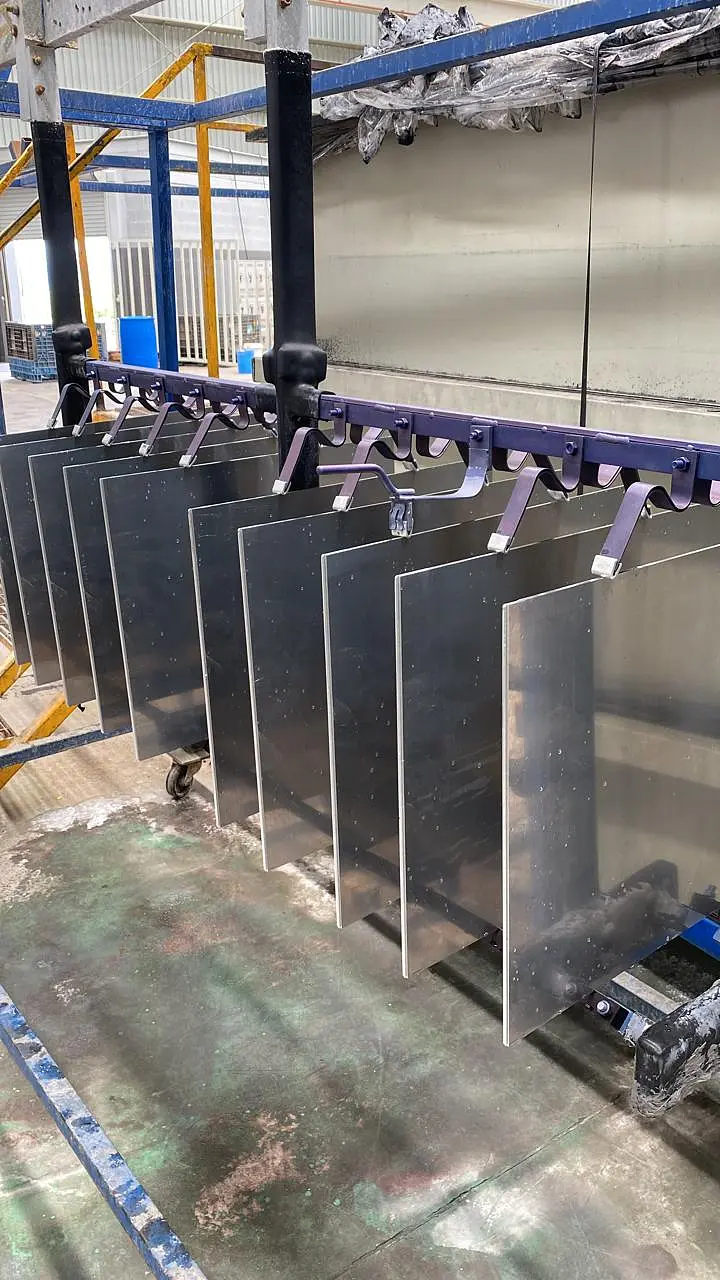 Aluminum components mounted on a process rack